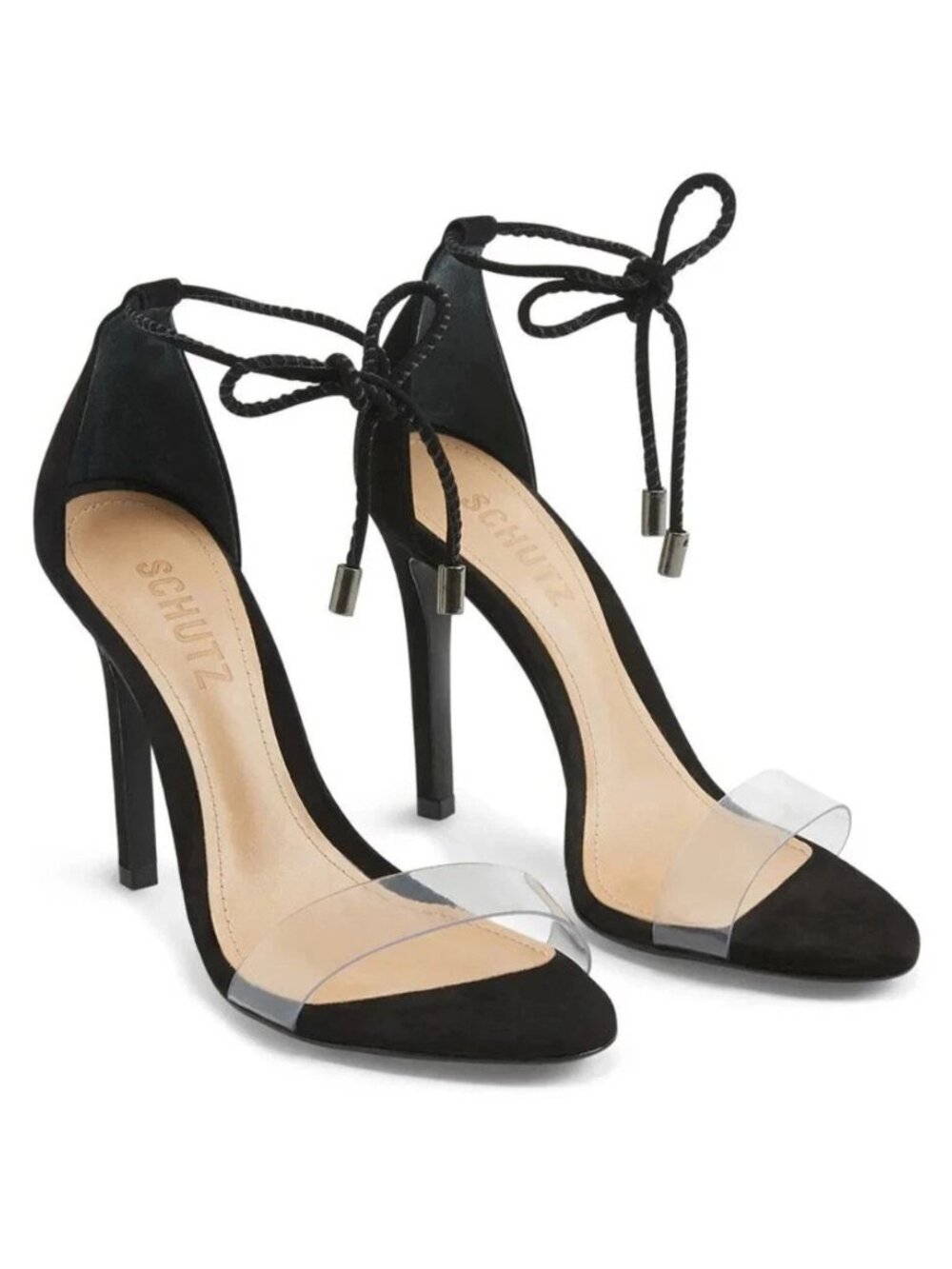Schutz Nubuck High Hill Josseana Sandal Stiletto Ankle Strap Black Size 9.5B